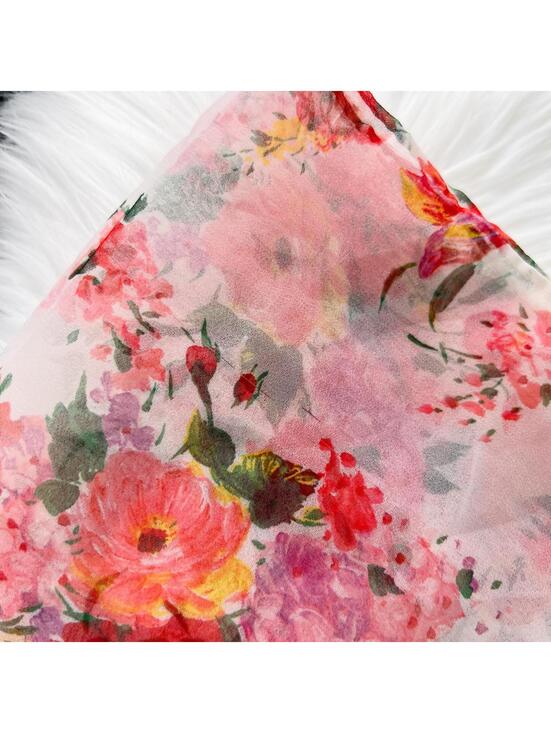 Vintage Lord & Taylor - White bright floral sheer polyester 42” square scarf - Picture 6 of 7